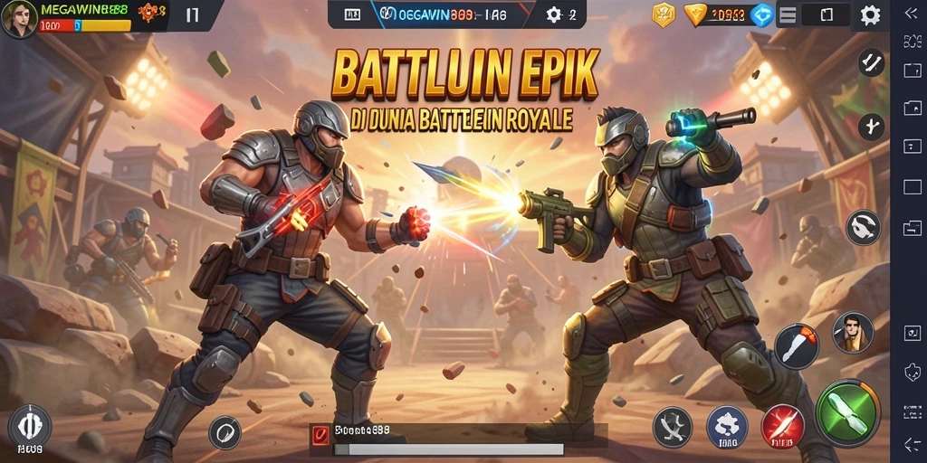 Tampilan gameplay seru dalam MEGAWIN888, Battle Royale yang menegangkan.