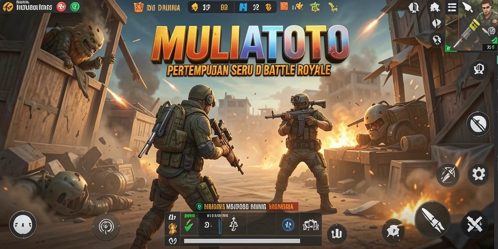 Screenshot menunjukkan aksi intens dalam pertempuran Battle Royale.