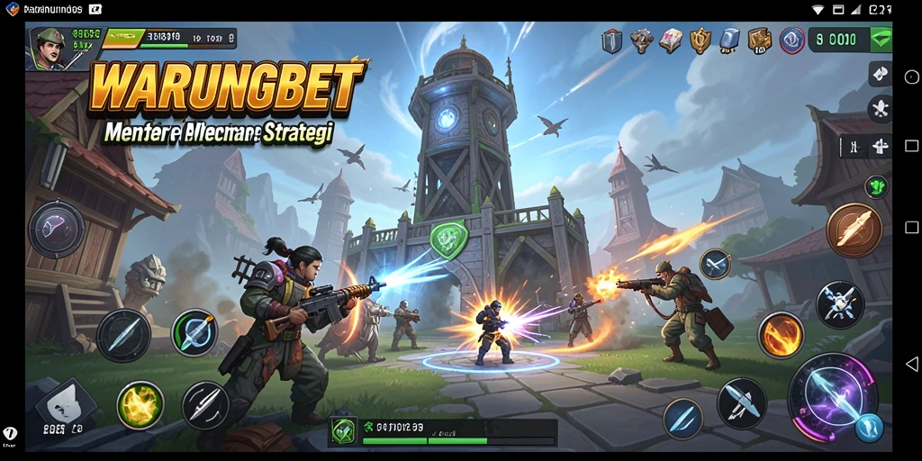 Screenshot gameplay <strong>WARUNGBET</strong> menampilkan serangan menara melawan musuh.